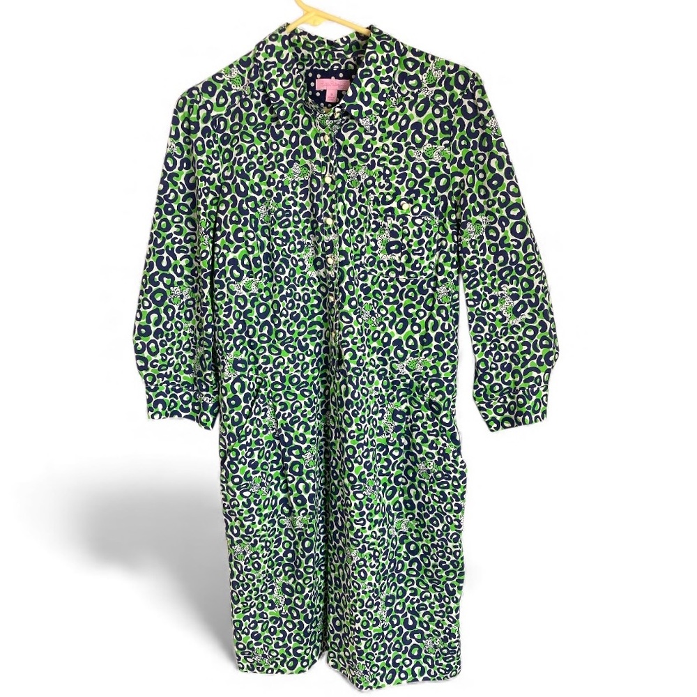 Lilly Pulitzer Green and Navy Long Sleeve Shift Dress